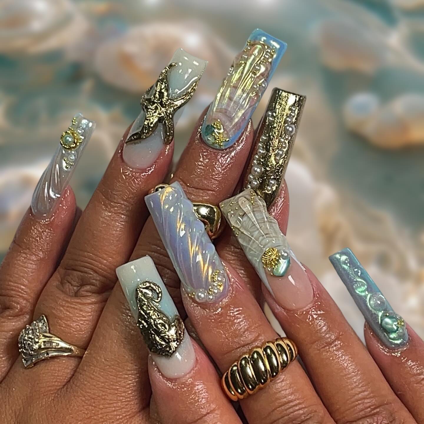 Artistic Ocean-Inspired Nail Design