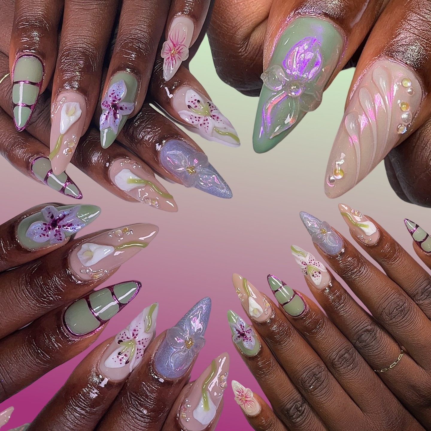 Artistic Floral Stiletto Nails