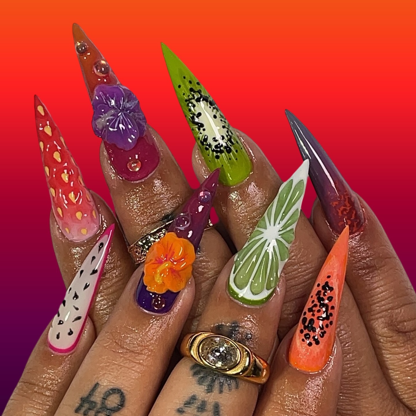 Colorful Fruit-Inspired Stiletto Nails