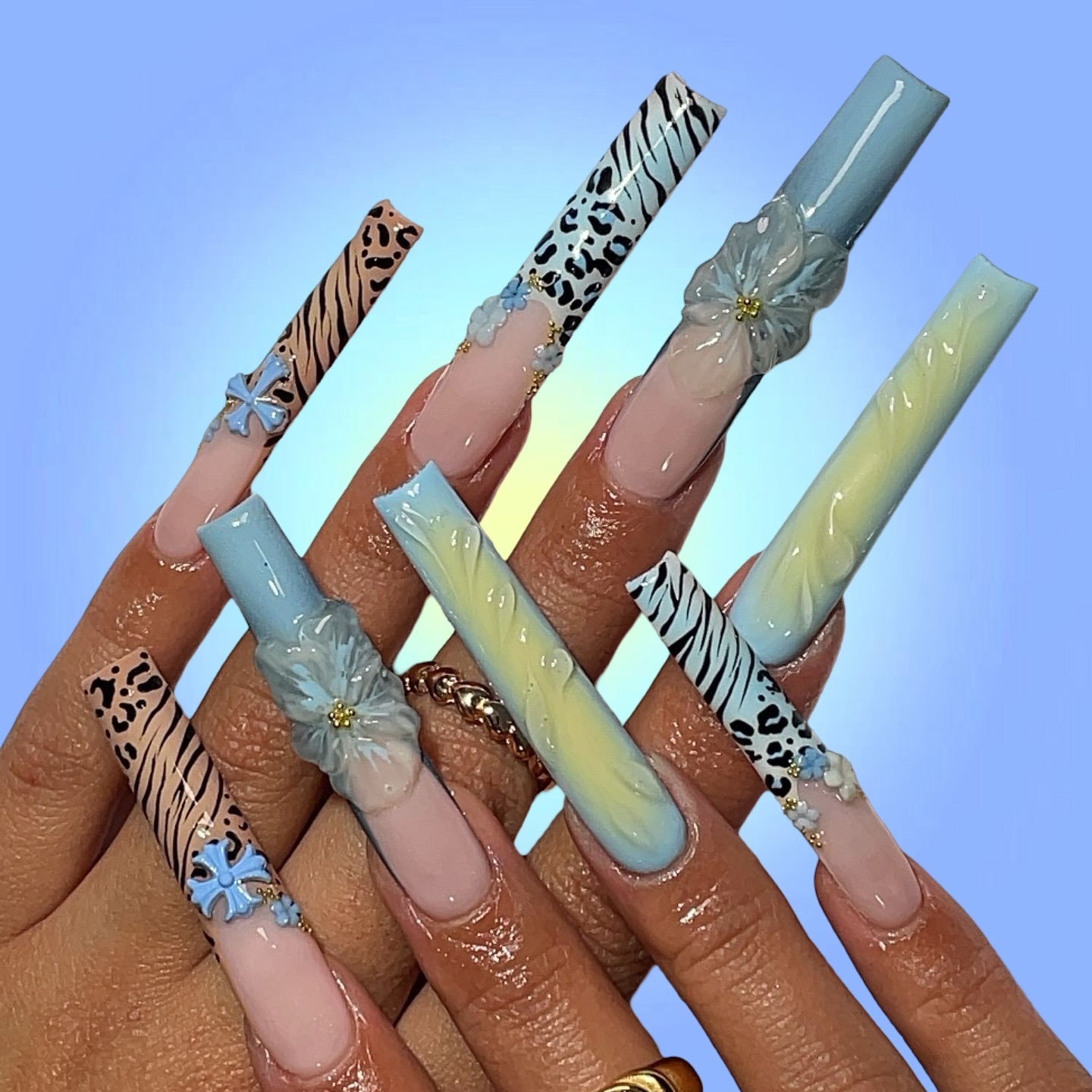 Artistic Floral and Animal Print Nails