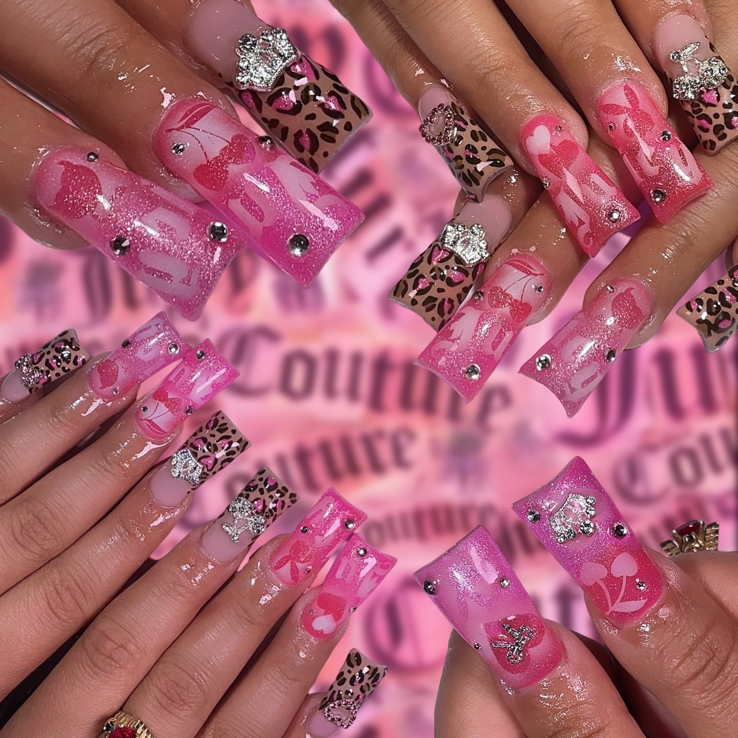 Stylish Pink and Leopard Print Nails
