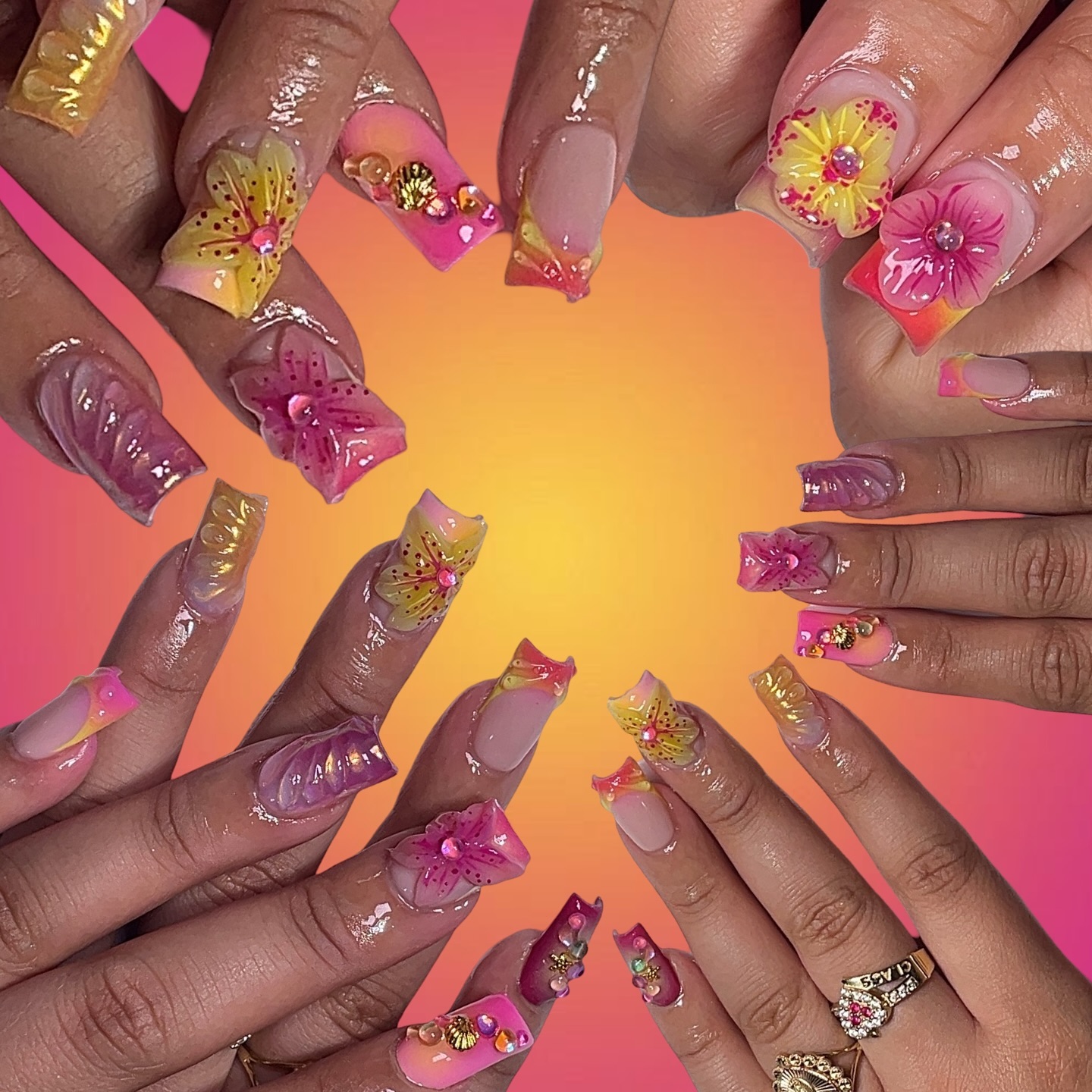 Colorful Floral Nail Art