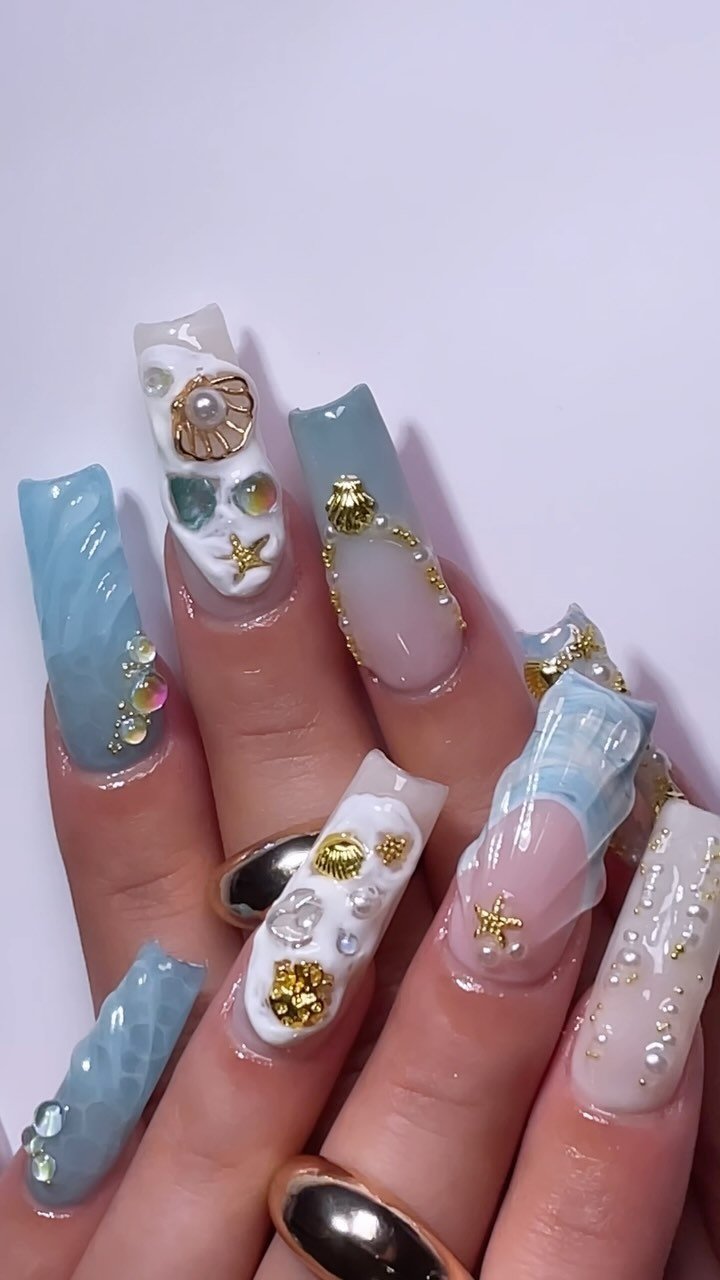 Artistic Ocean-Inspired Nail Design