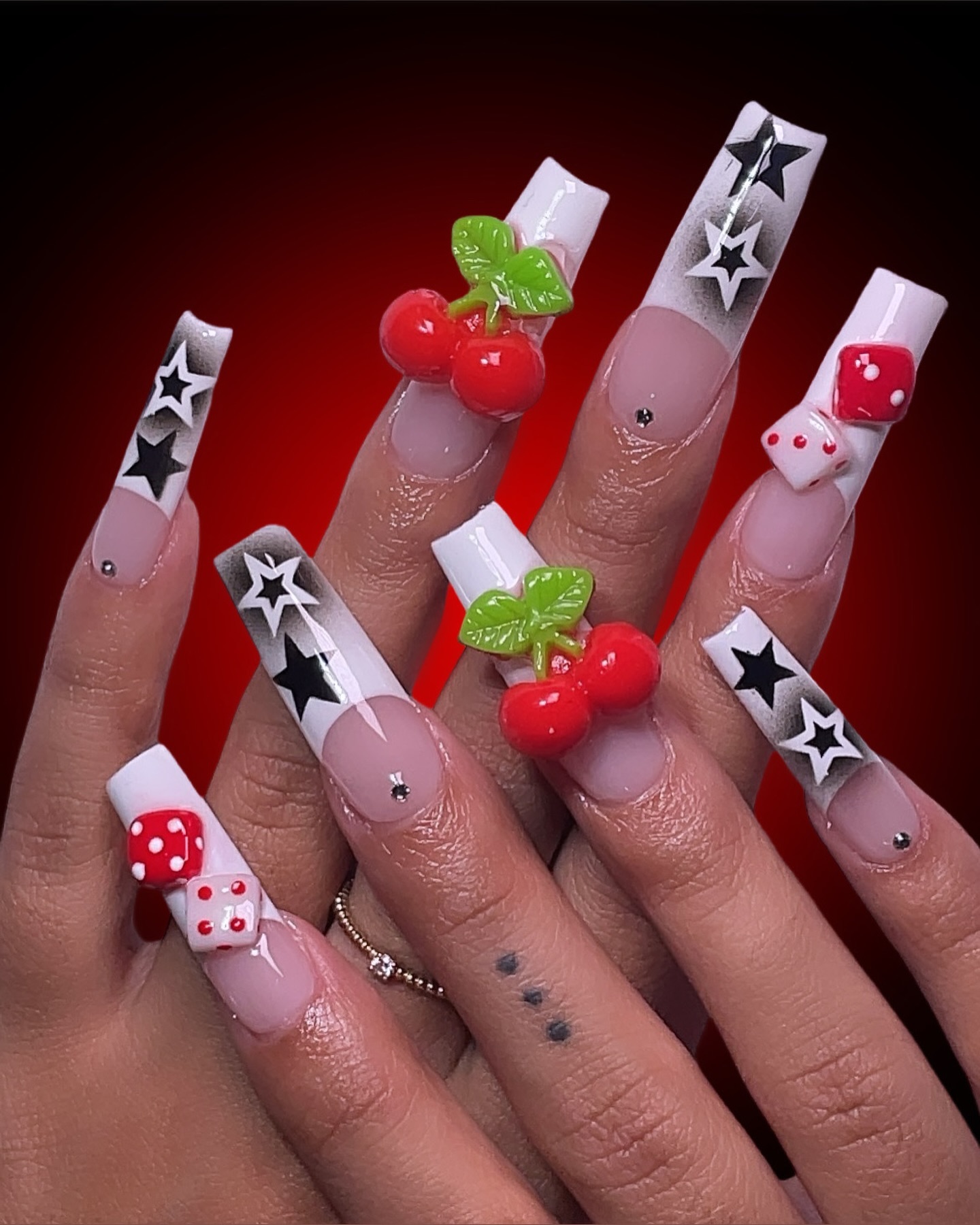 Artistic Cherry & Star Nails