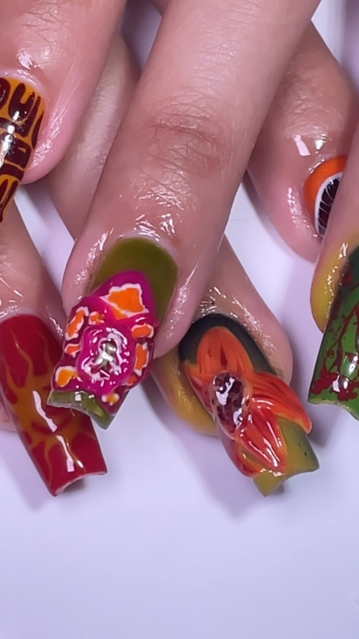 Vibrant Floral Nail Art