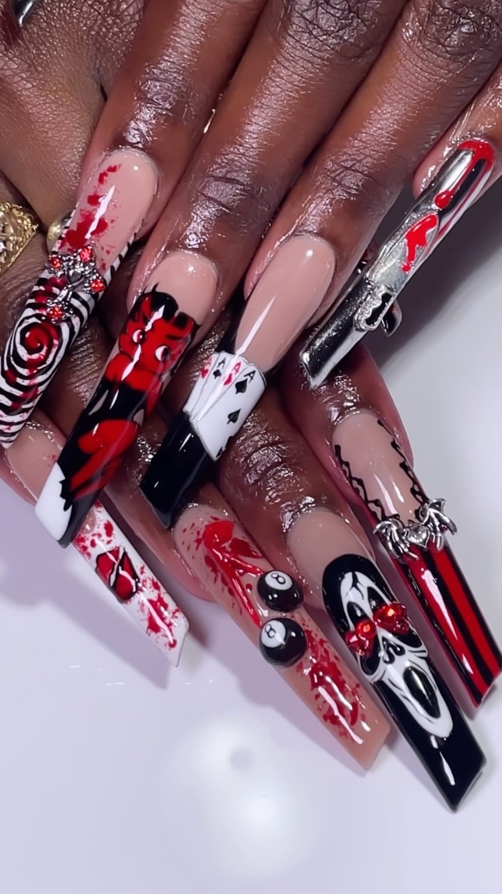 Artistic Halloween-Themed Nails