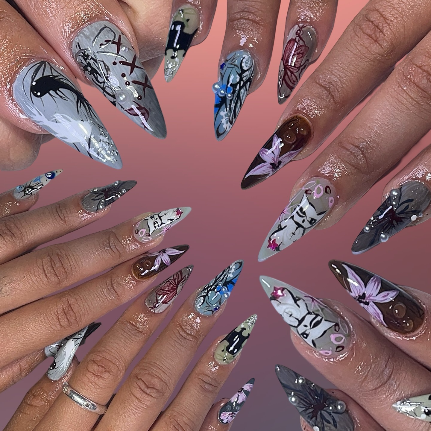 Artistic Floral Nail Design