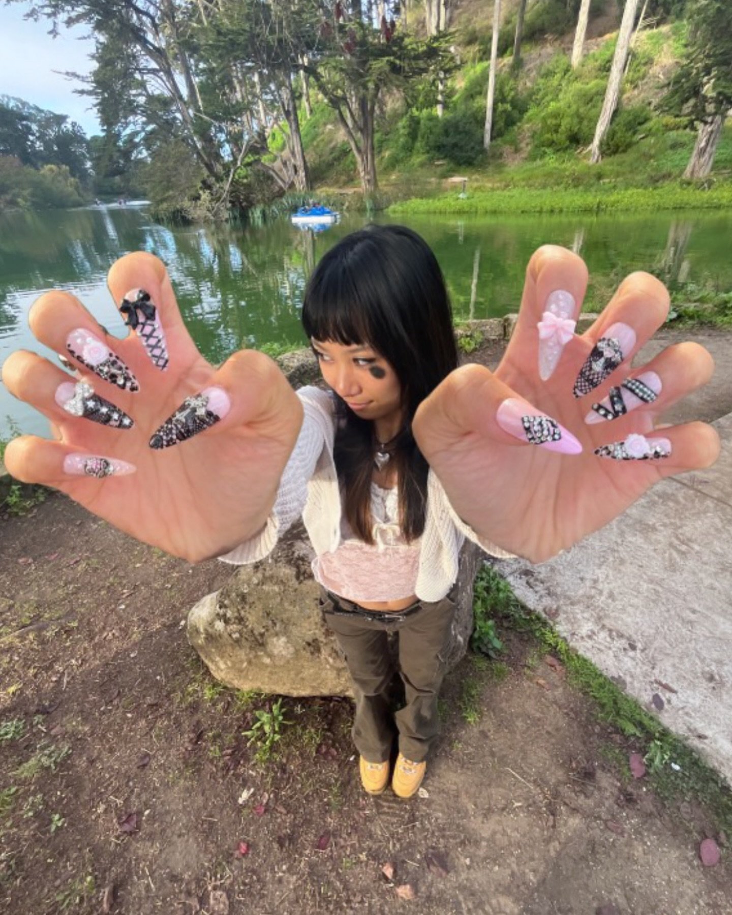 Artistic Stiletto Nails with Floral Design