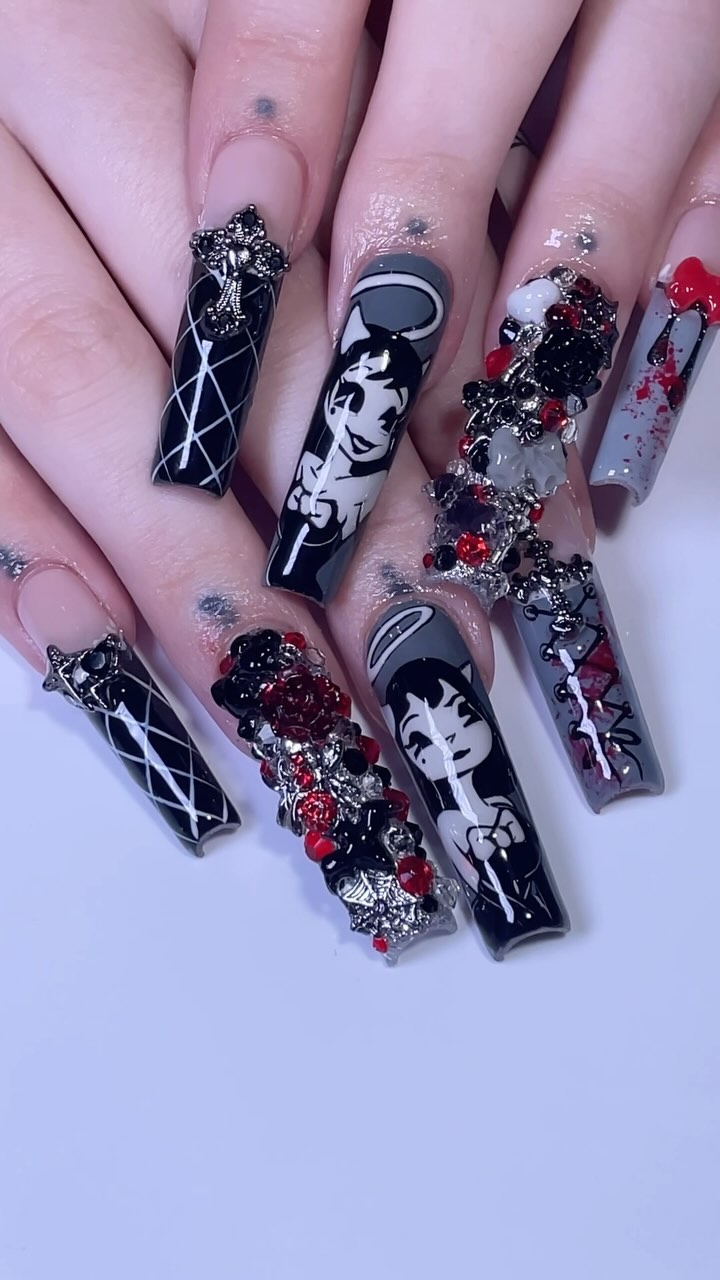 Dramatic Black and Red Nail Art