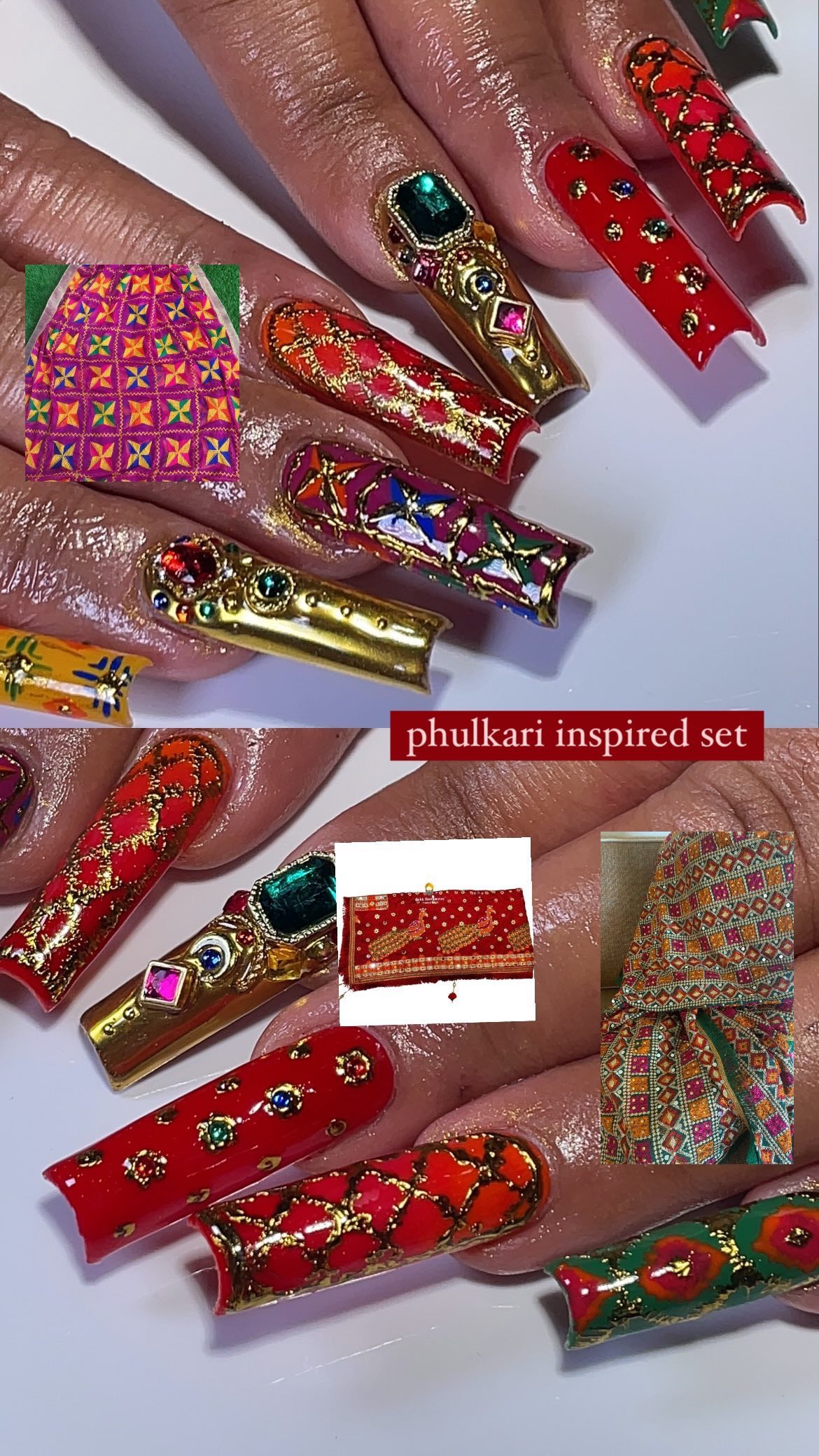 Phulkari Inspired Nail Art