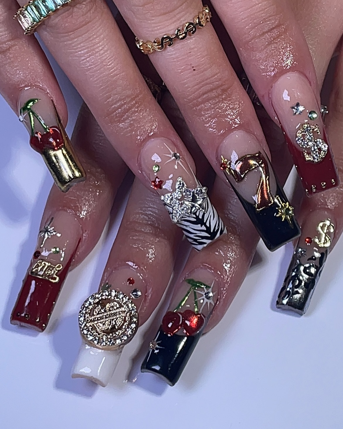 Artistic Nail Design with Bling