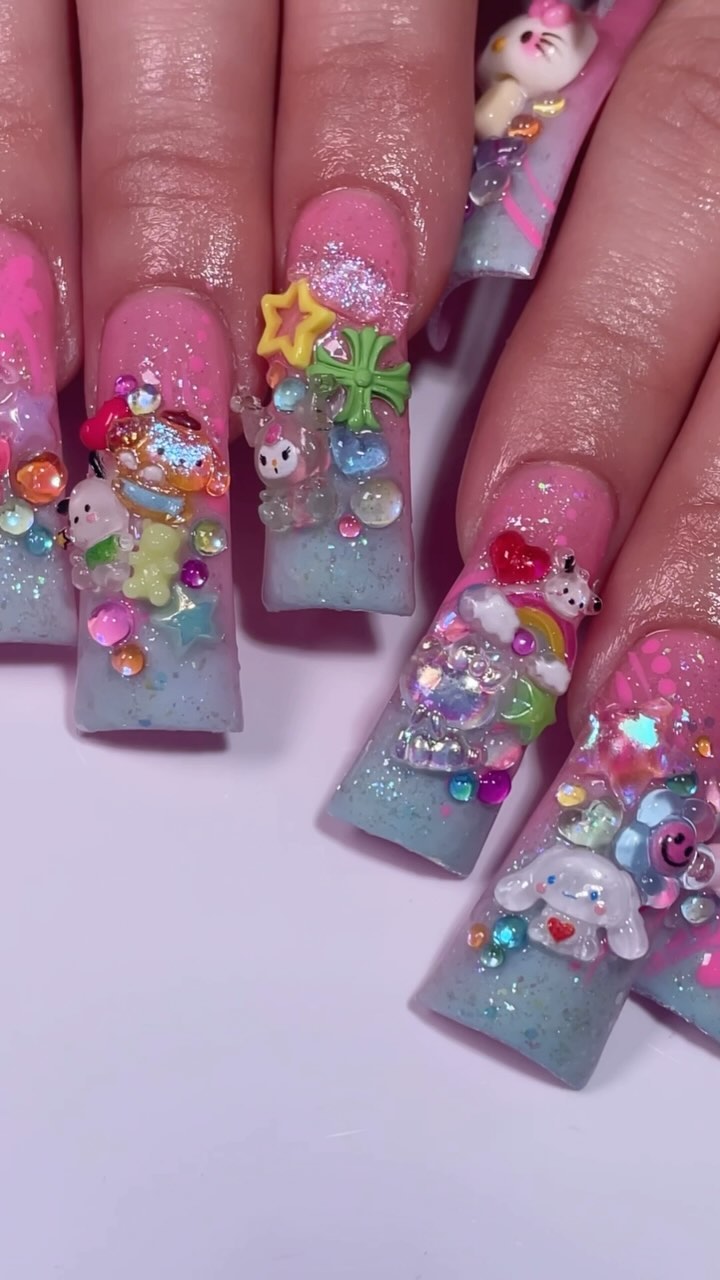 Cute and Colorful Nail Art with Charms