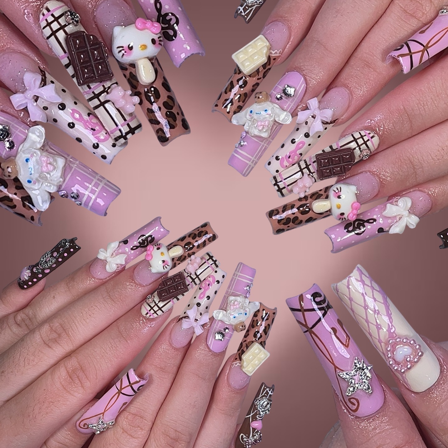 Cute Pink and Brown Themed Nail Art