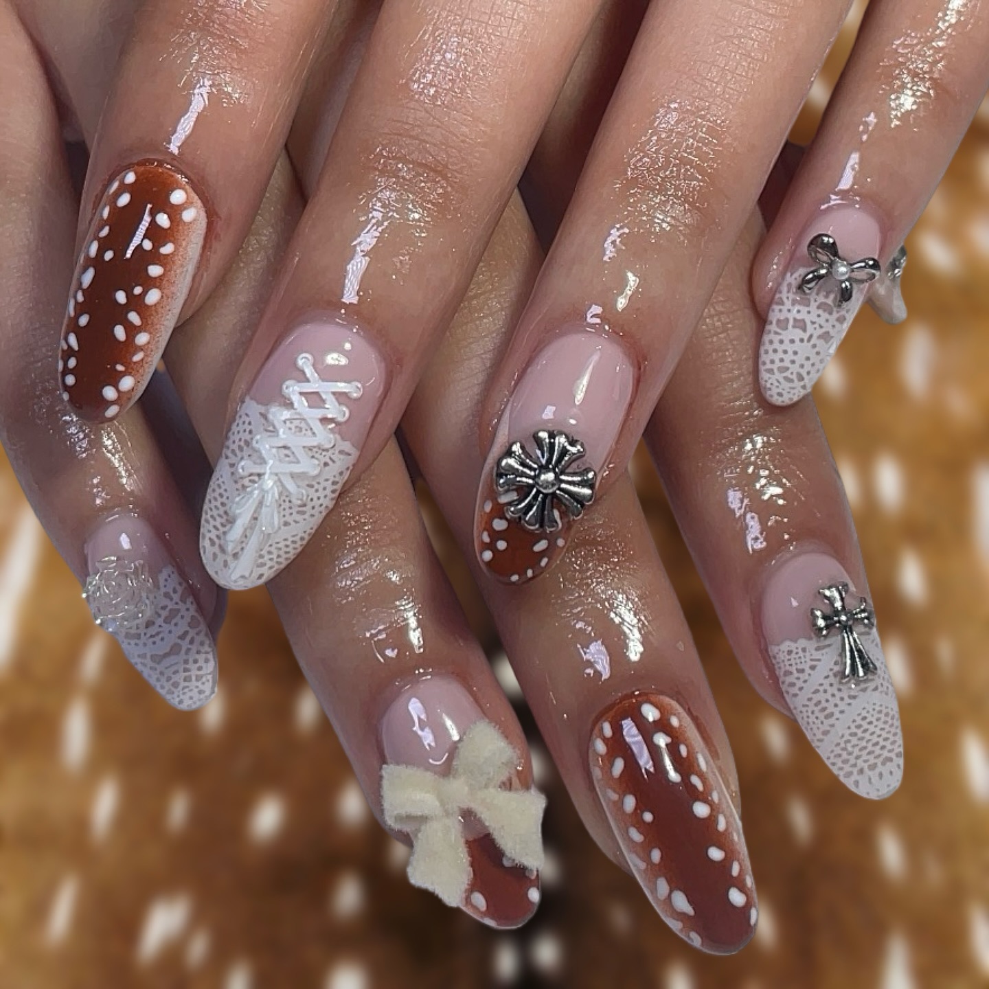 Gingerbread-Inspired Nail Art
