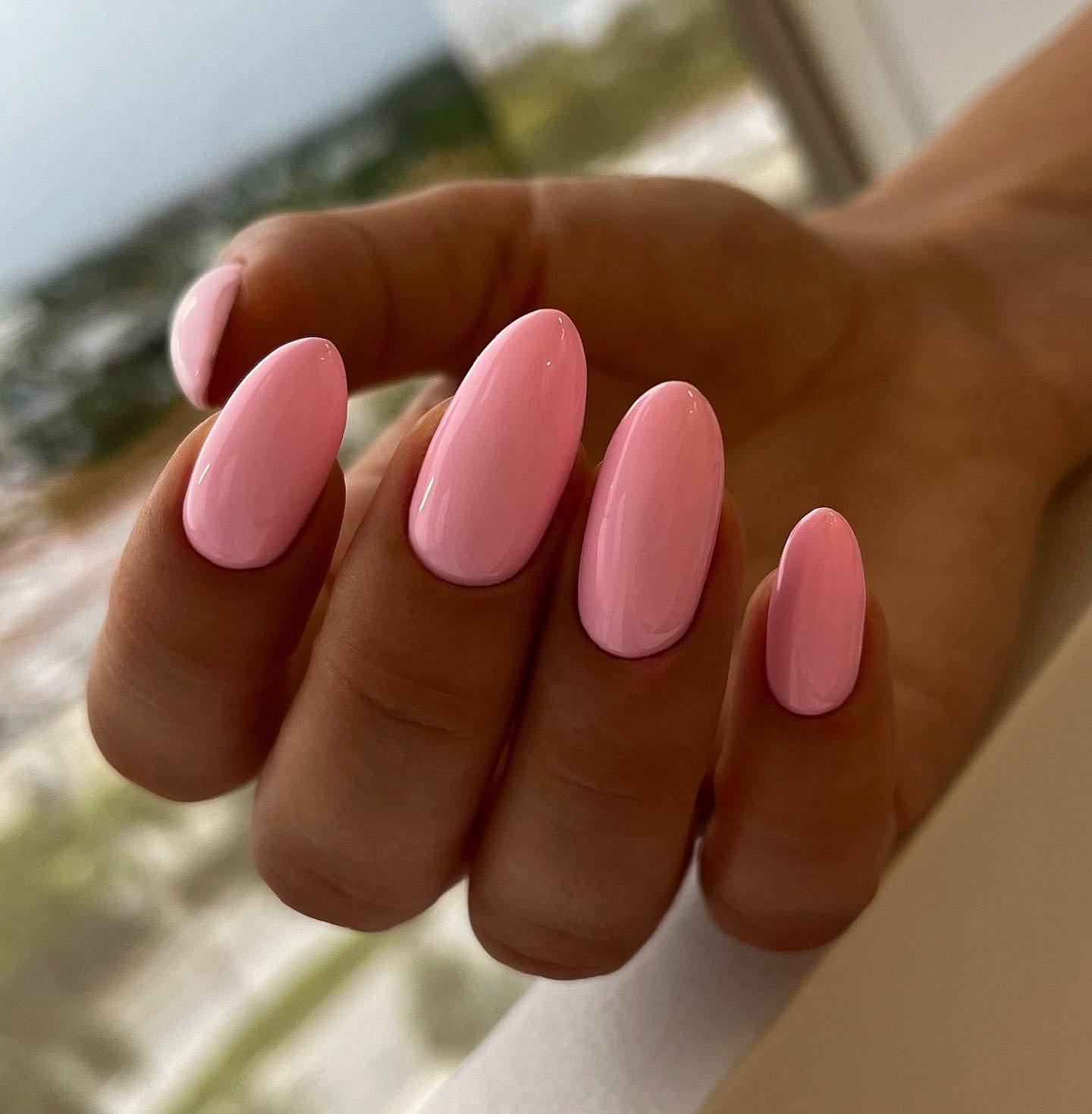 Elegant Pink Long Oval Nails