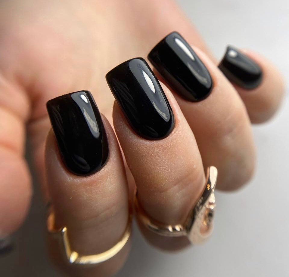 Glossy Black Square Nails