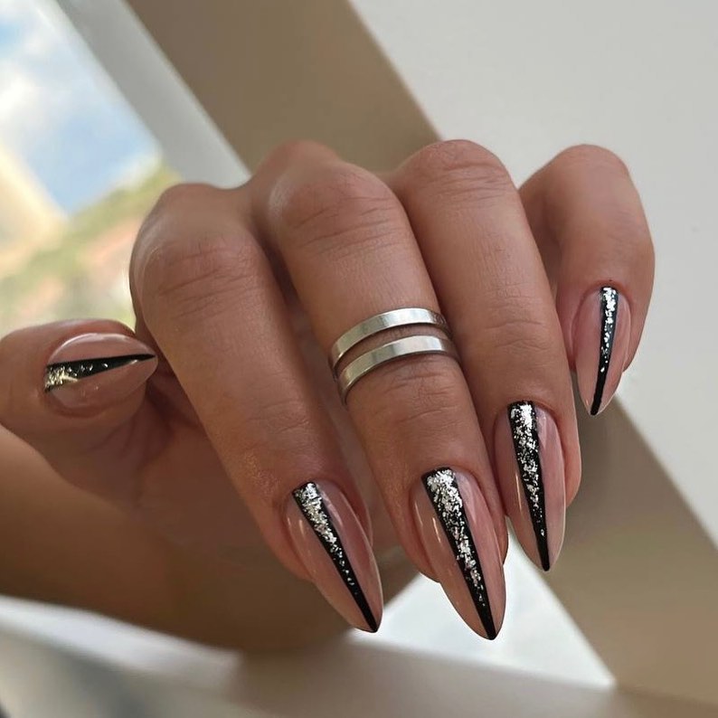 Elegant Stiletto Nails with Glitter Accents