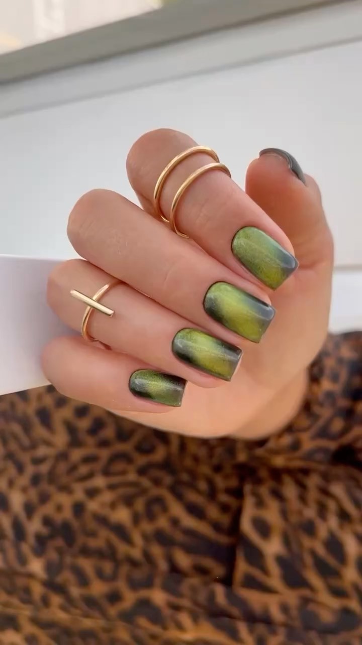 Ombre Green and Black Nails