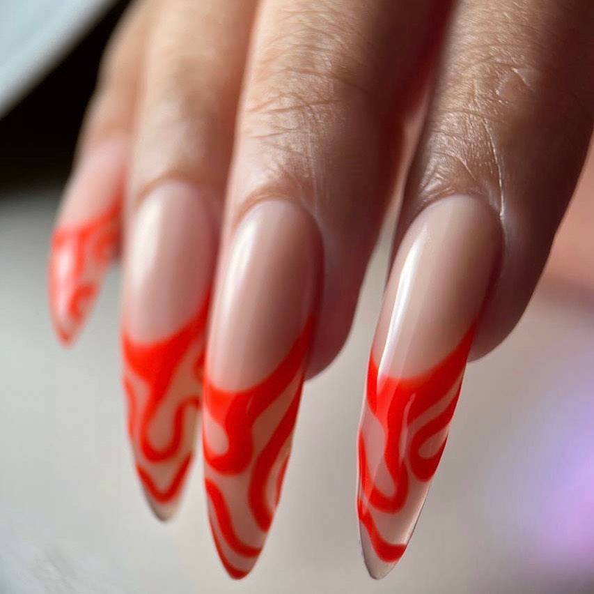 Artistic Red Marble Nails