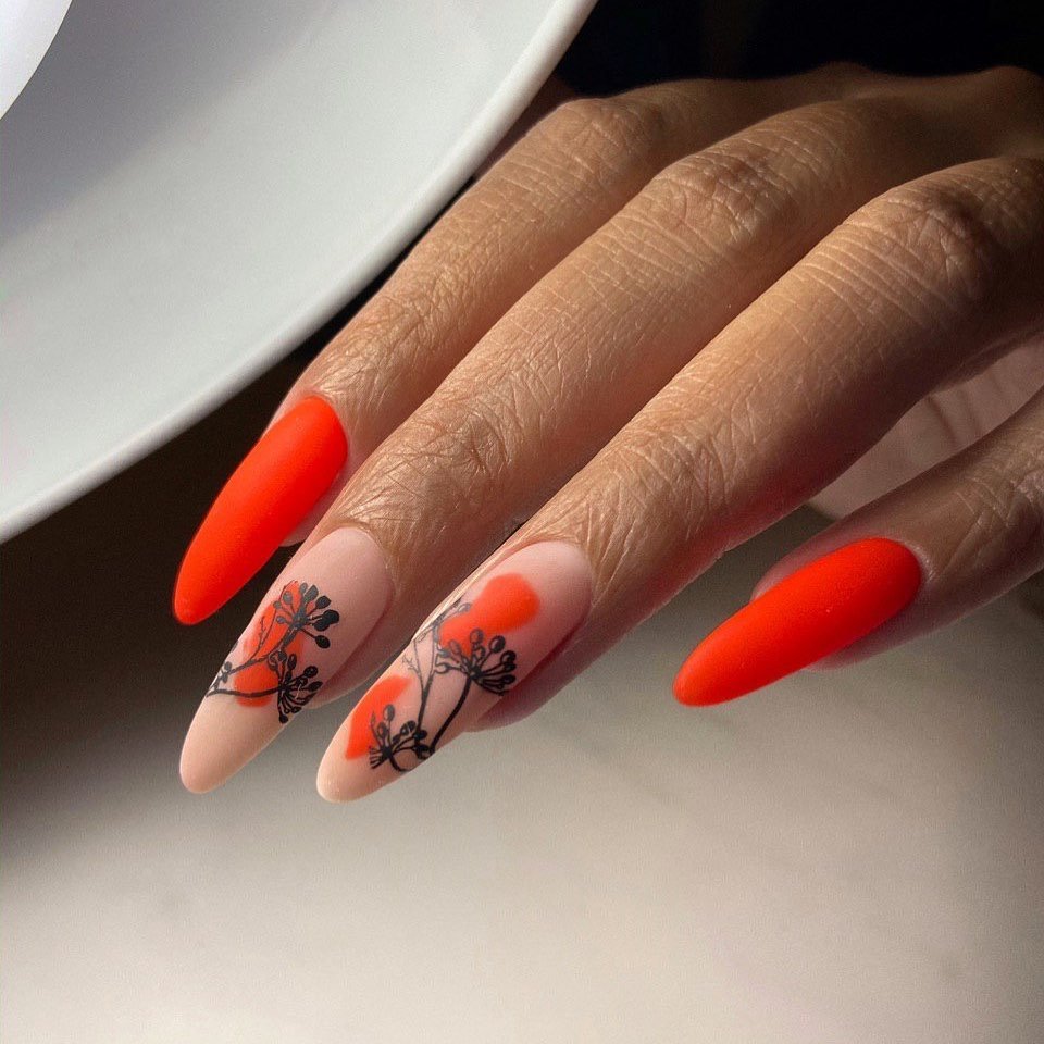 Artistic Orange and Nude Nails