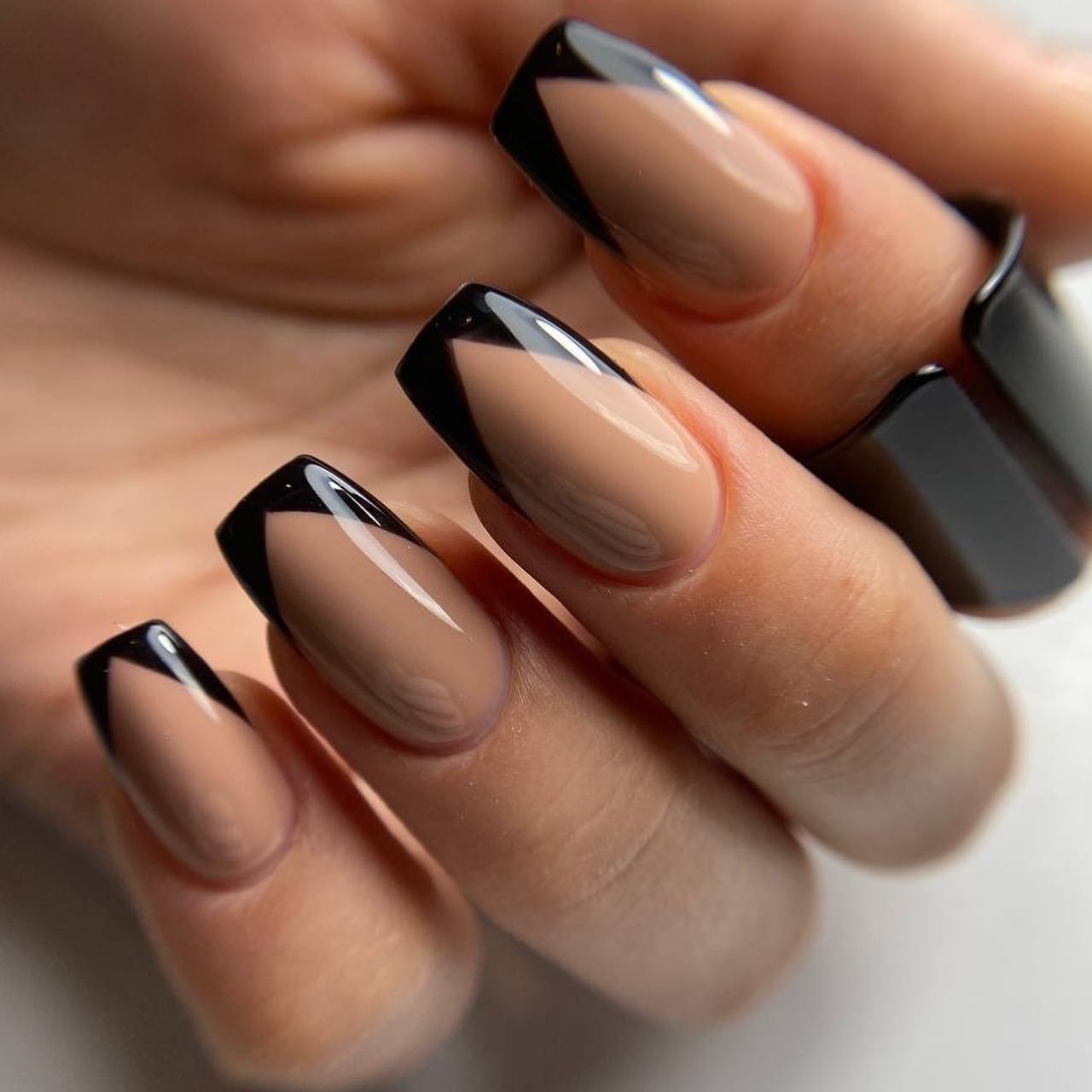 Stylish Black and Nude Nails