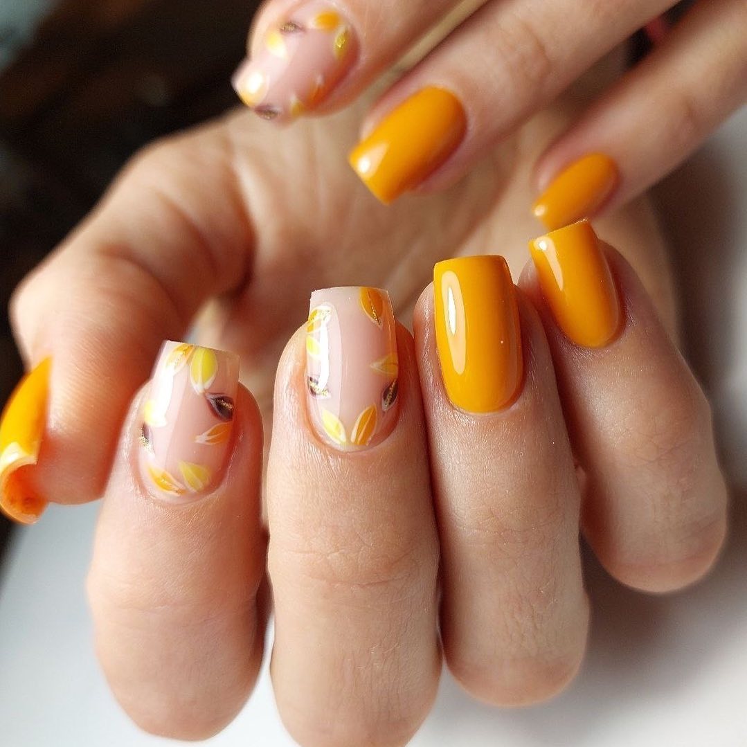 Vibrant Yellow and Floral Nail Art
