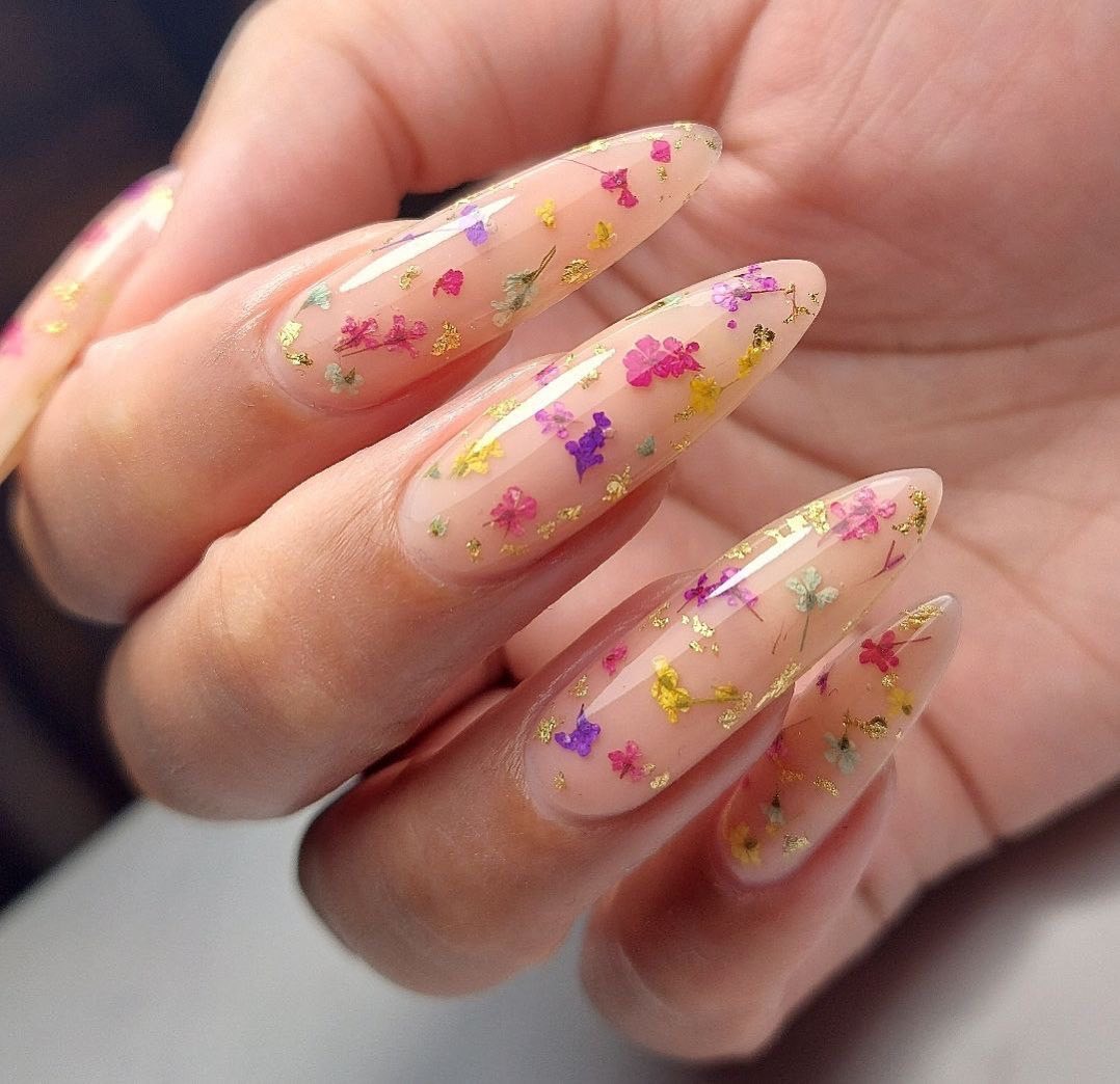Floral Glitter Nails