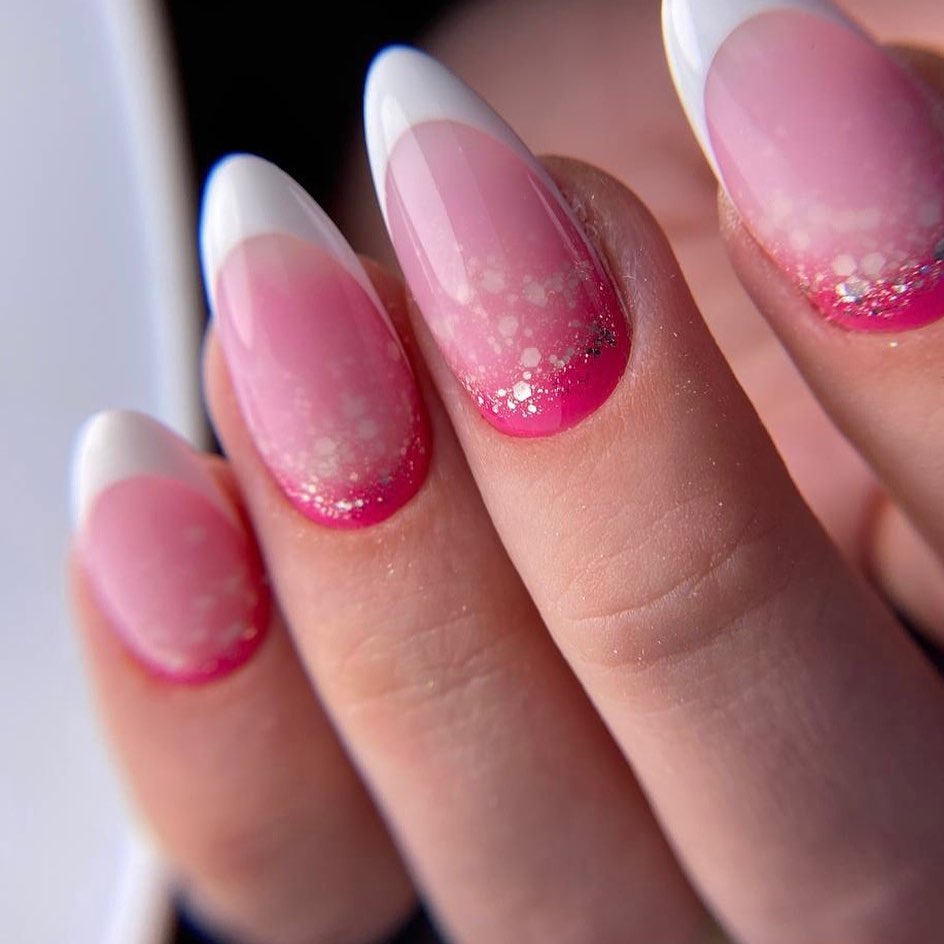 Elegant Pink Ombre Nails with French Tips