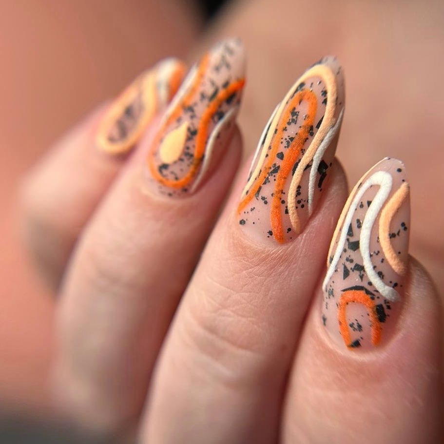 Artistic Orange and Nude Nails