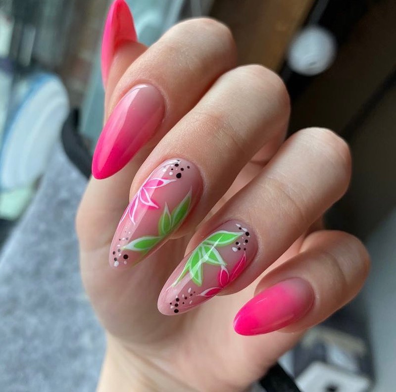Artistic Floral Pink Nails