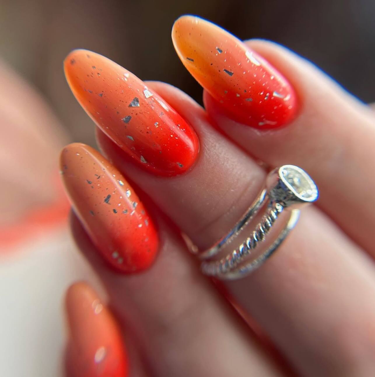 Gradient Orange and Red Nails