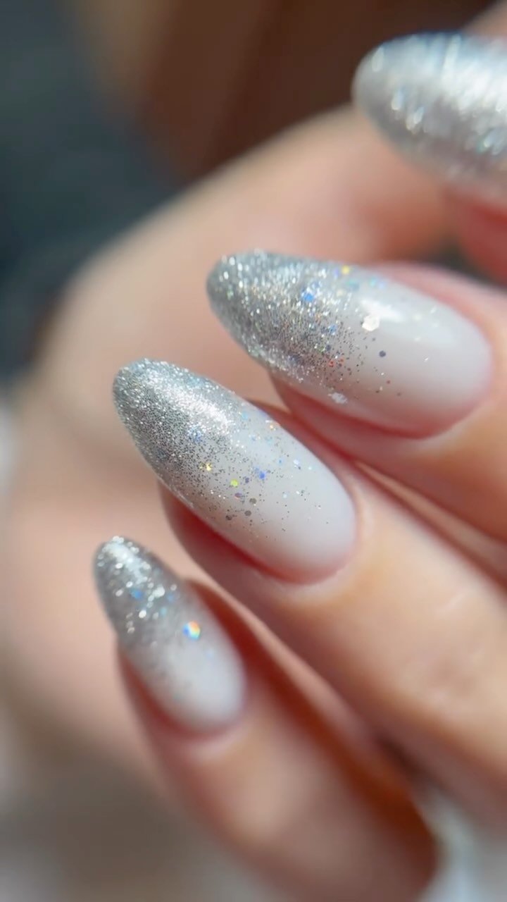 Glittery Silver Ombre Nails
