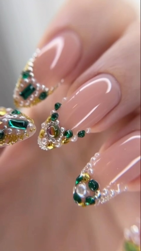 Artistic Nude Nails with Gems
