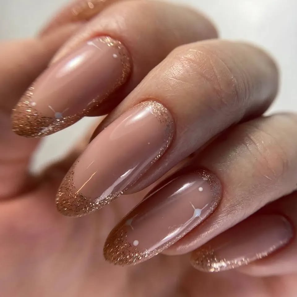 Nude Glitter French Nails