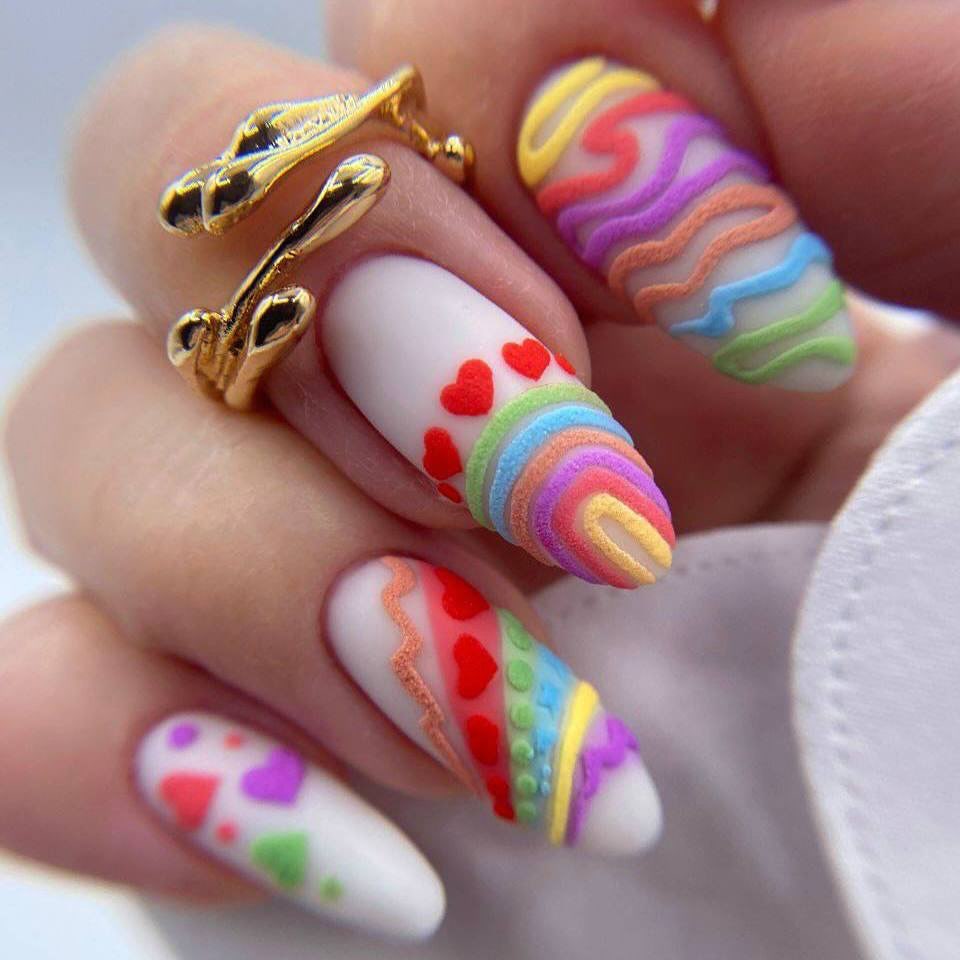 Colorful Artistic Nails with Hearts