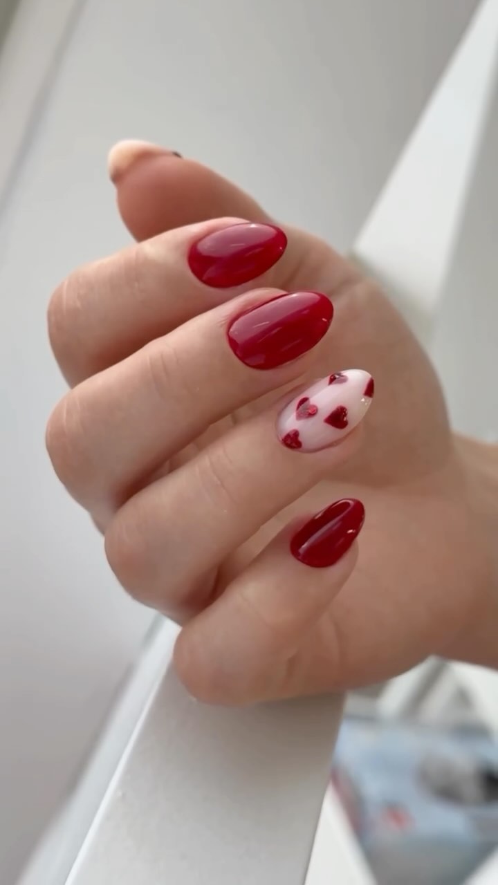 Elegant Red Heart Nails
