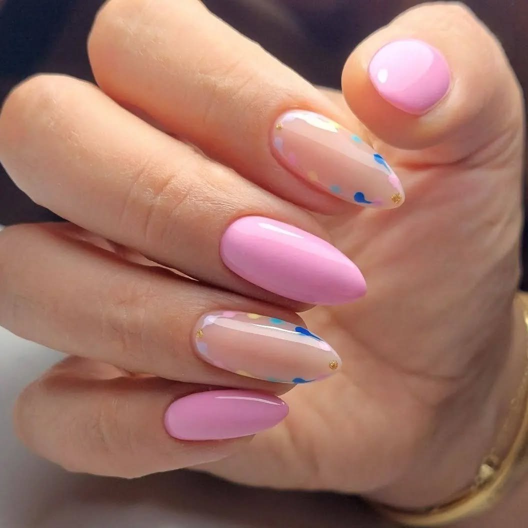 Stylish Pink and Colorful Nails
