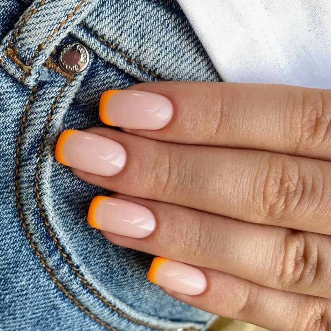 Nude Nails with Orange Tips