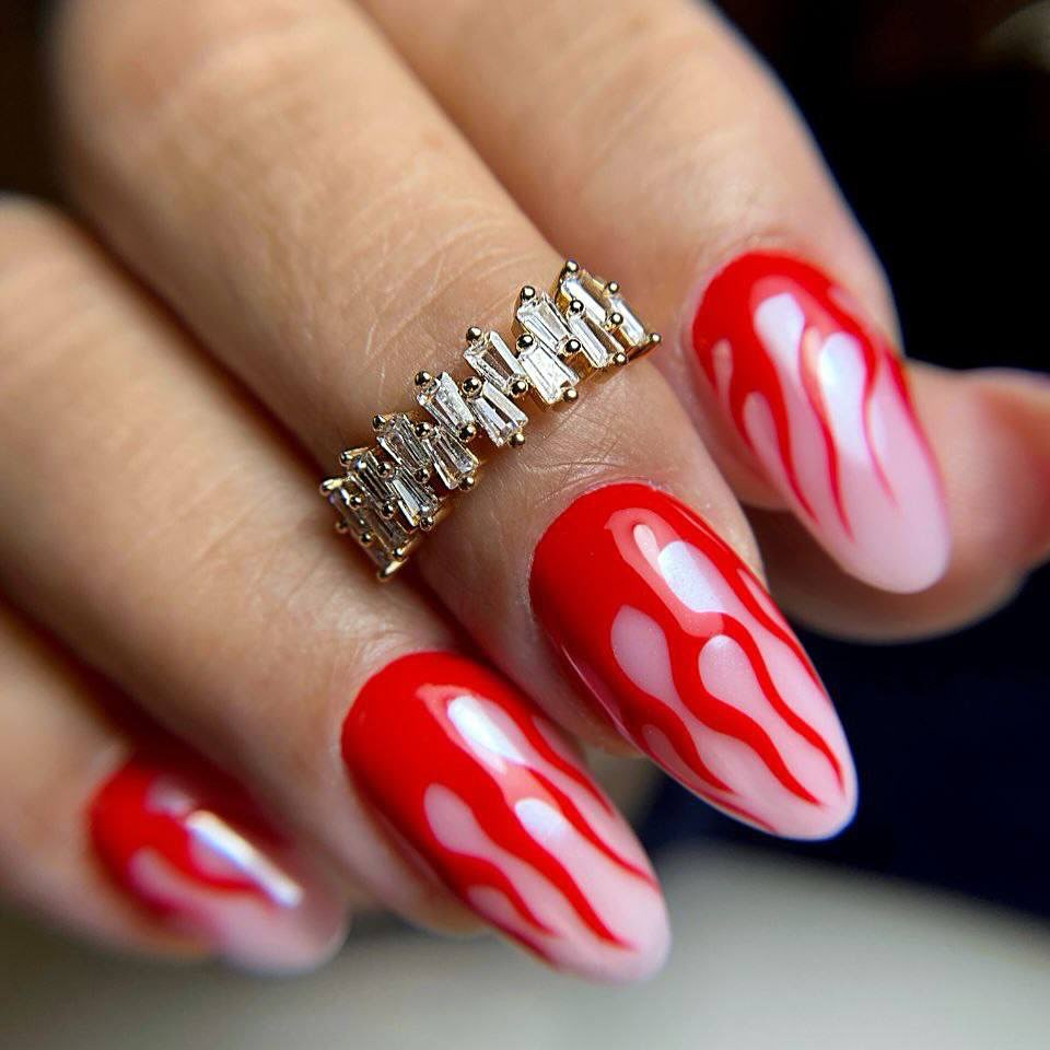 Artistic Red Gradient Nails