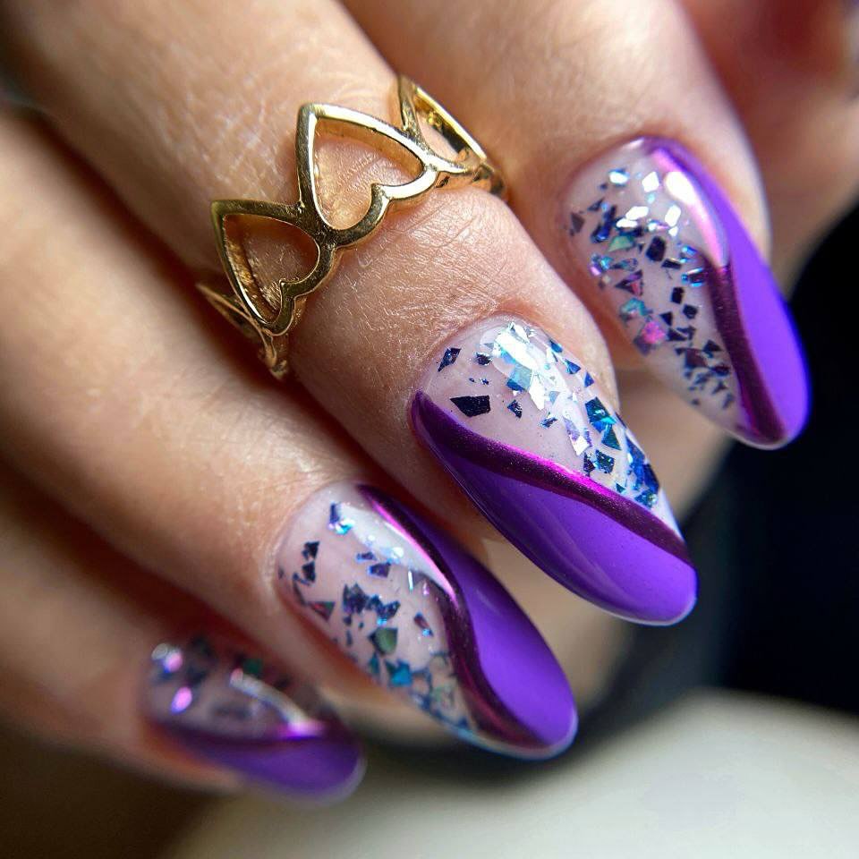 Elegant Purple and Glitter Nails