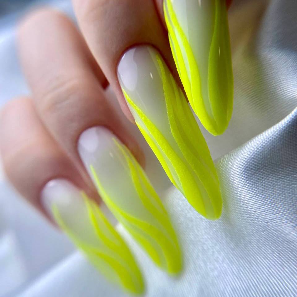 Artistic Neon Yellow Flame Nails