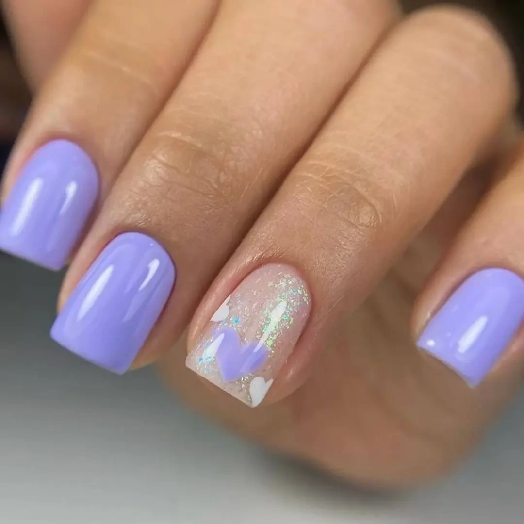 Purple and Glittery Nail Design