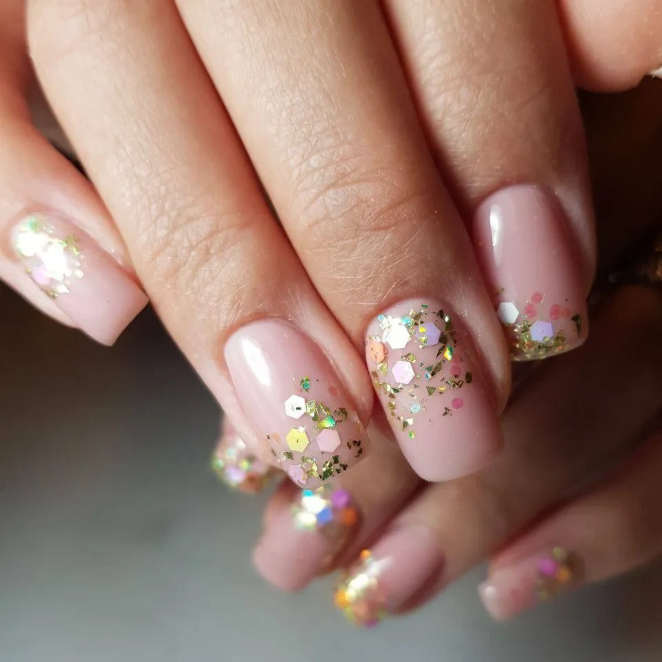 Glittery Nude Nails