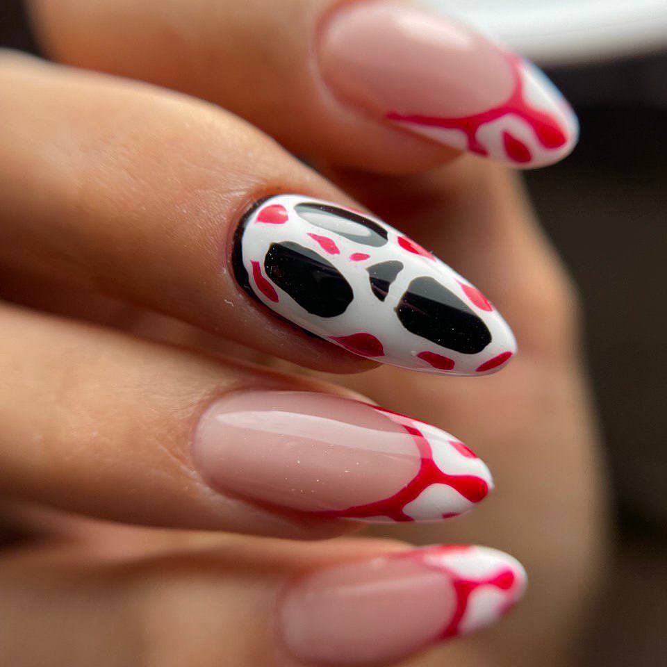 Artistic Red and Black Nail Design