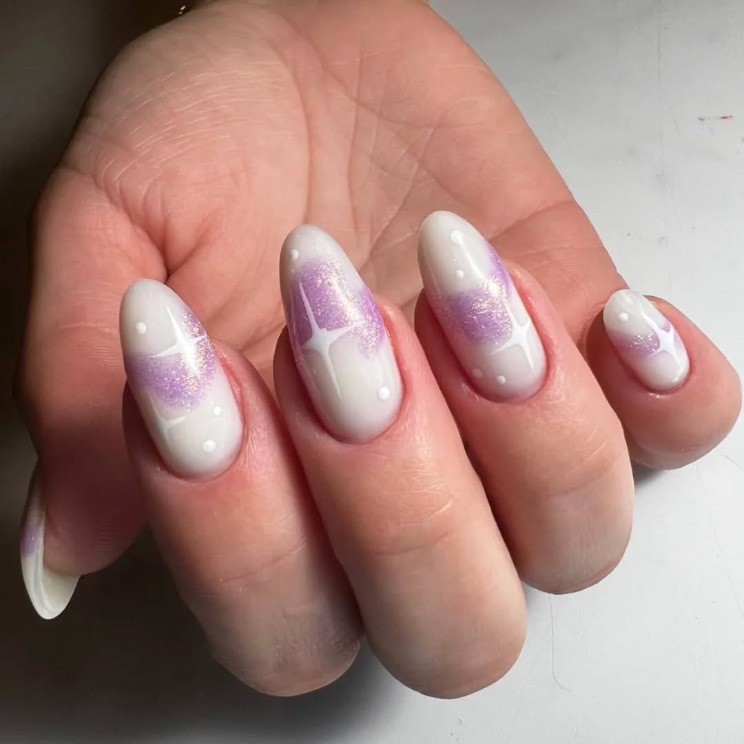 Artistic Fractal Purple and White Nails