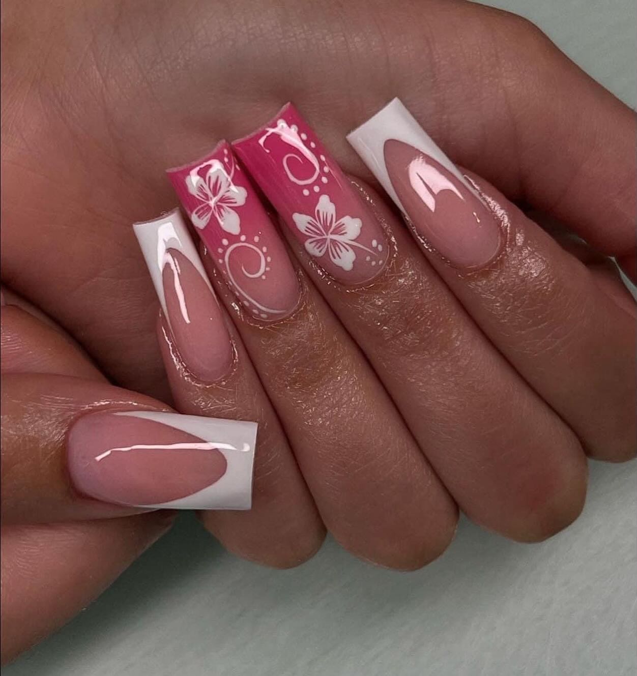 Elegant Pink Floral Nail Design