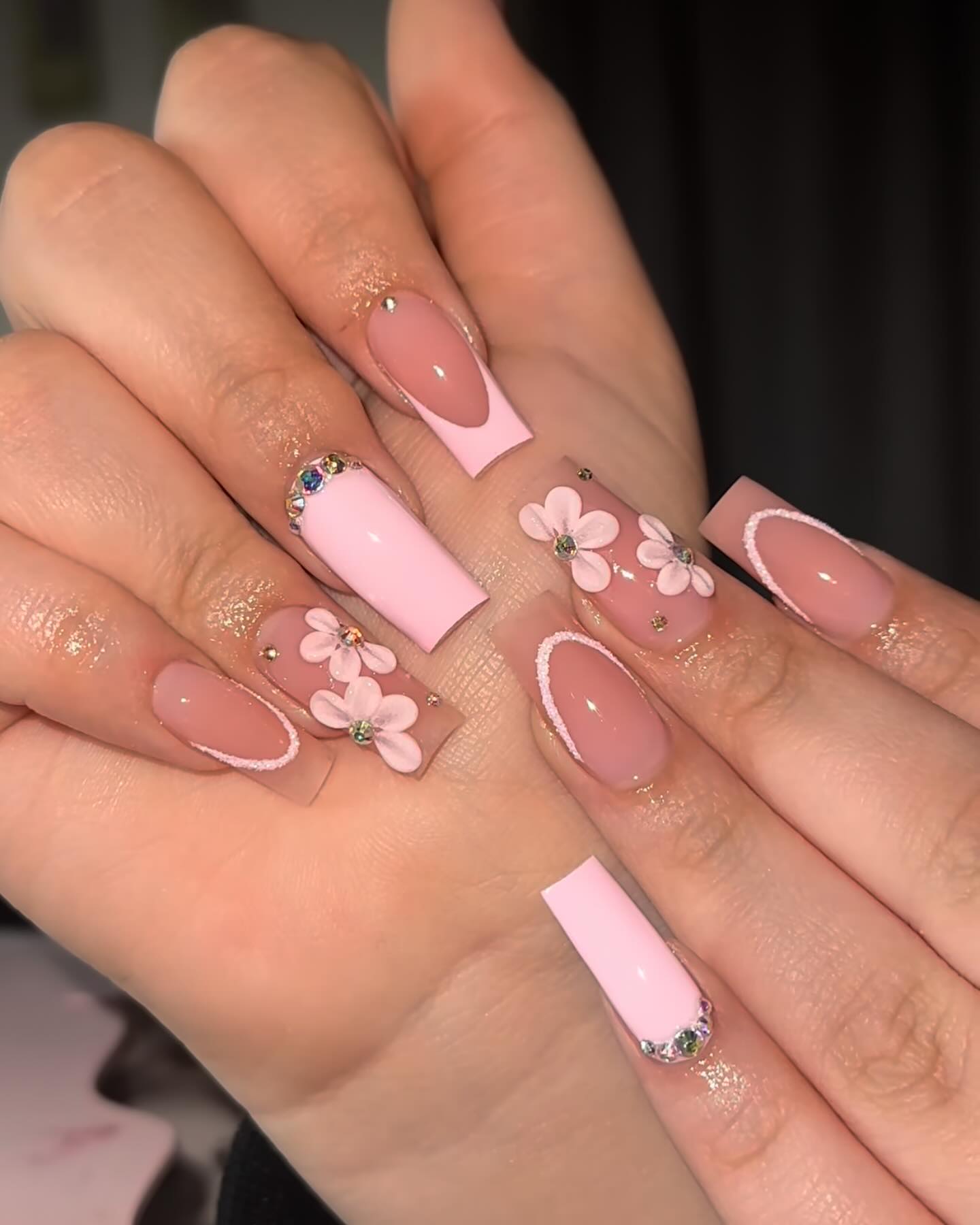 Elegant Pink Floral Nails
