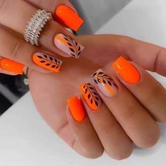 Vibrant Orange Leaf Nail Art