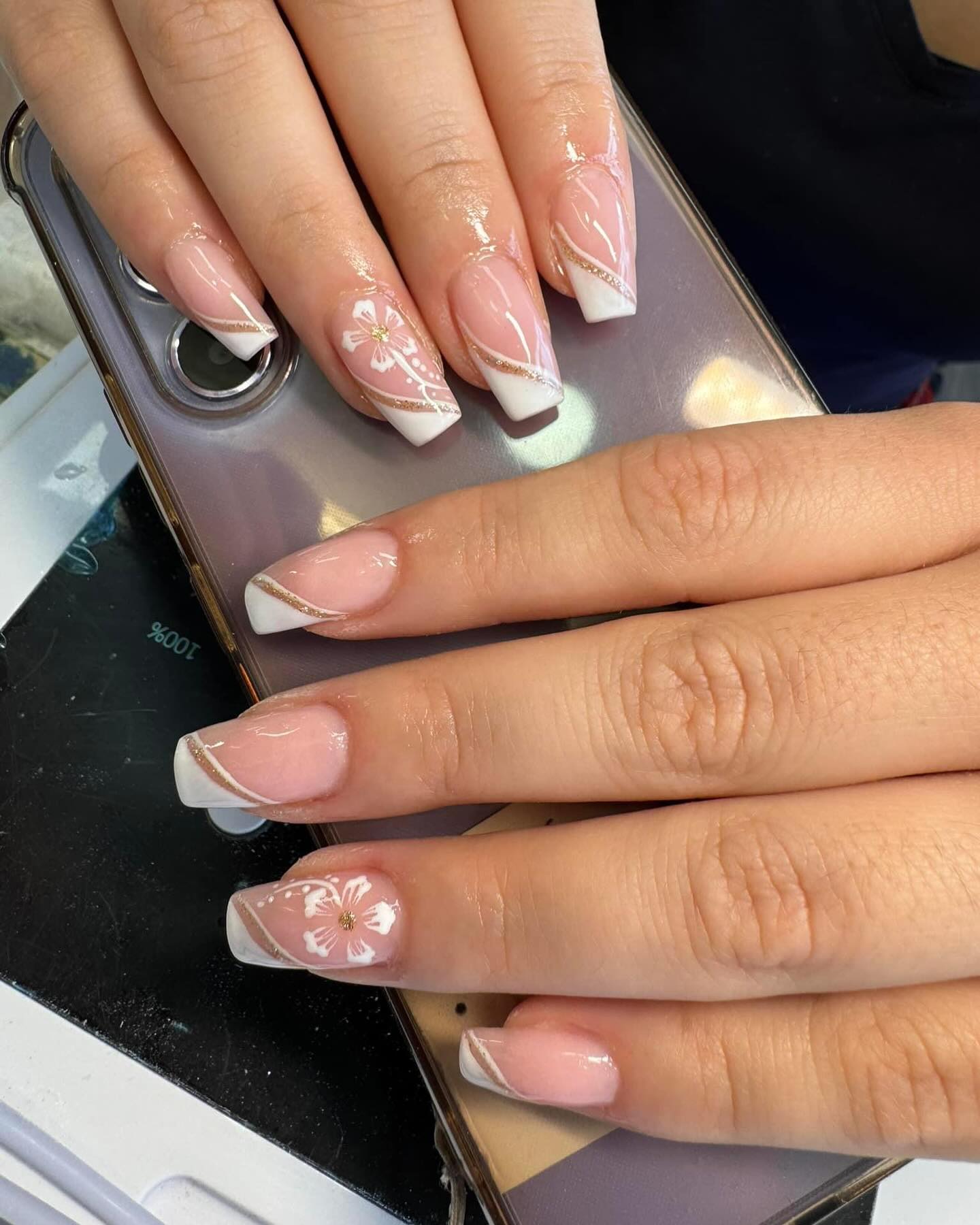 Elegant Floral French Nails
