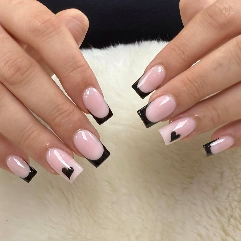 Stylish French Tip Nails with Hearts